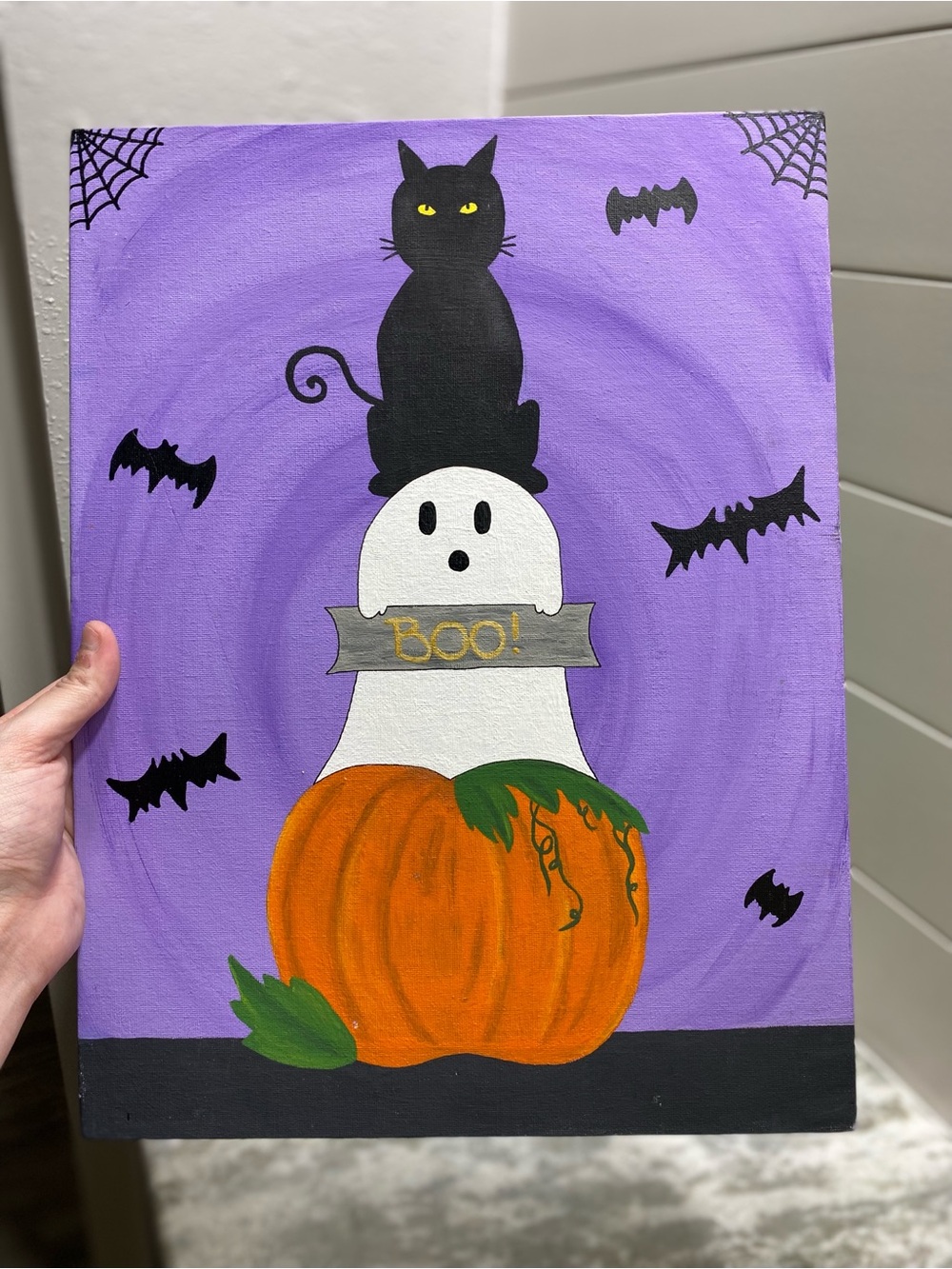 Halloween Ghost and Pumpkin Canvas Board Art - Picture 5 of 5